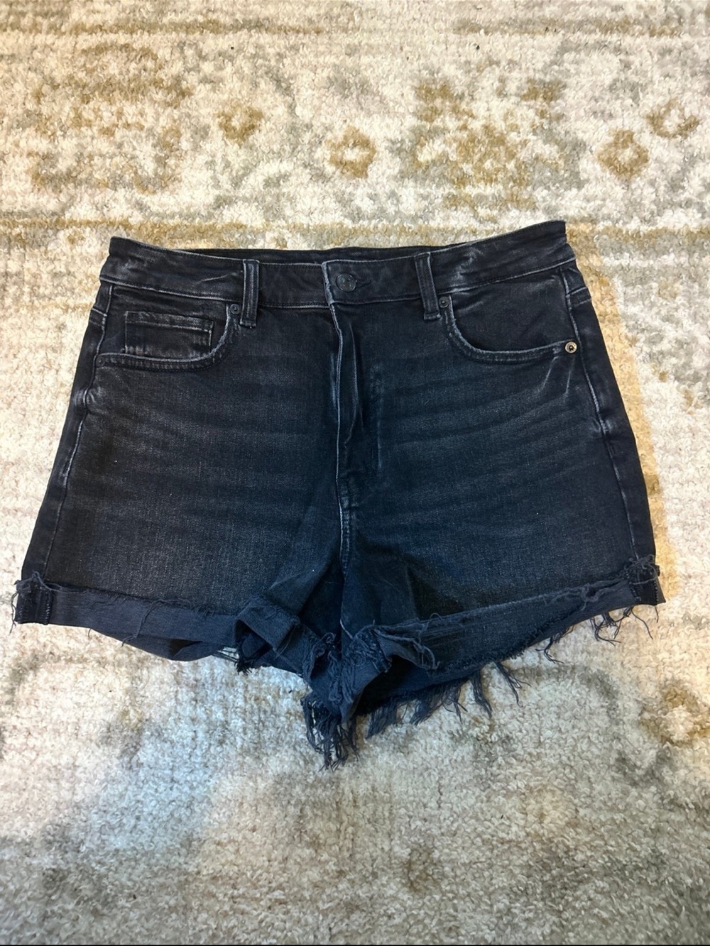 American Eagle Outfitters Black Frayed Hem Denim Shorts